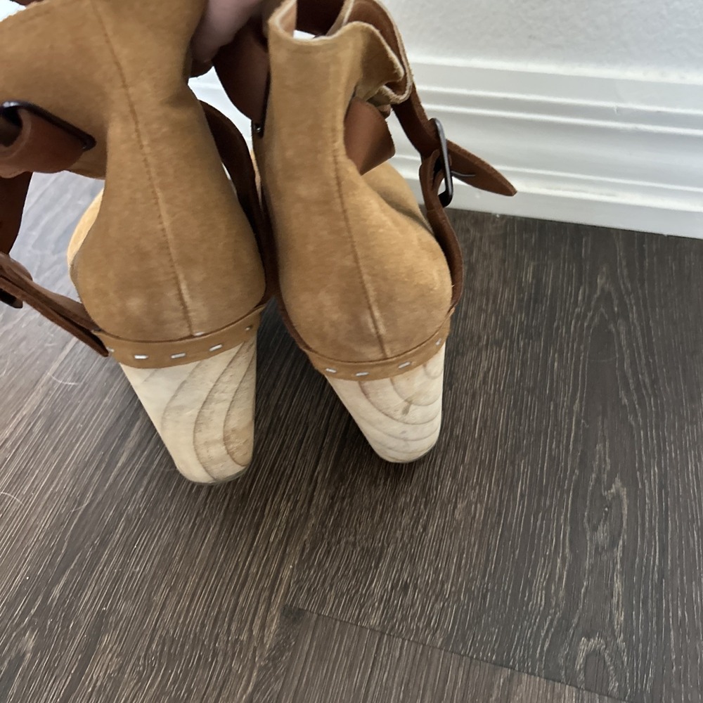 Free People Bungalow Suede Clog Leather Booties Wood Sole Women's Size 38 - Picture 8 of 10